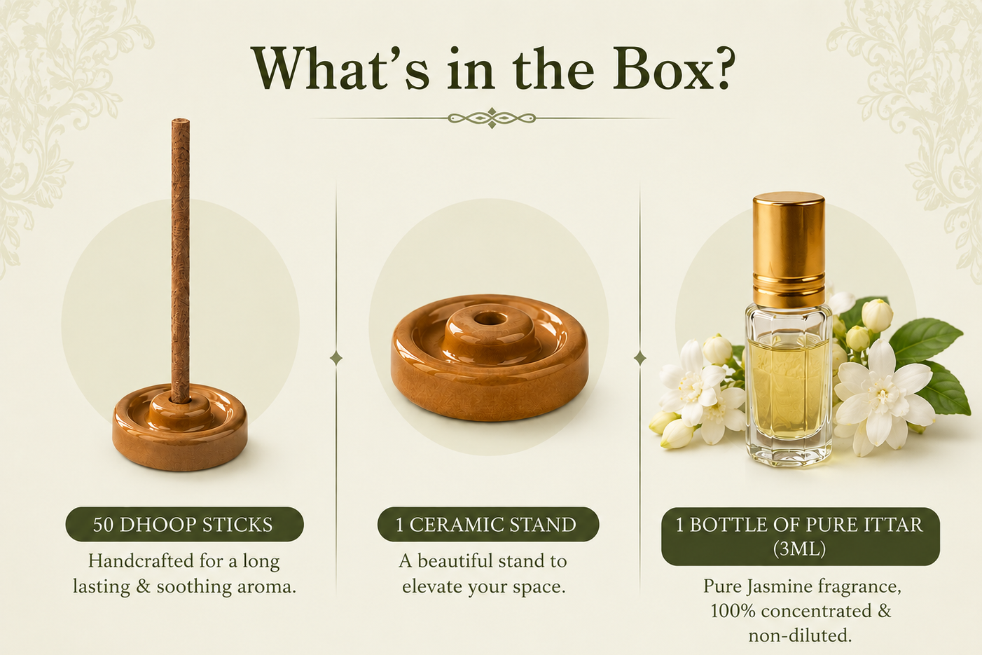 Musk Premium Dhoop Sticks + Jasmine Ittar Bottle