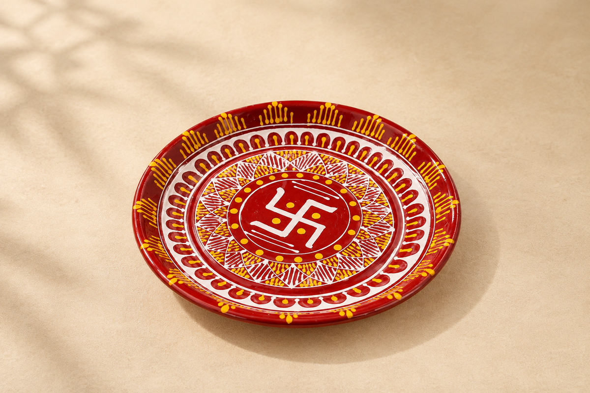 Homemade Aipan Thali-Kalash Set for Diwali