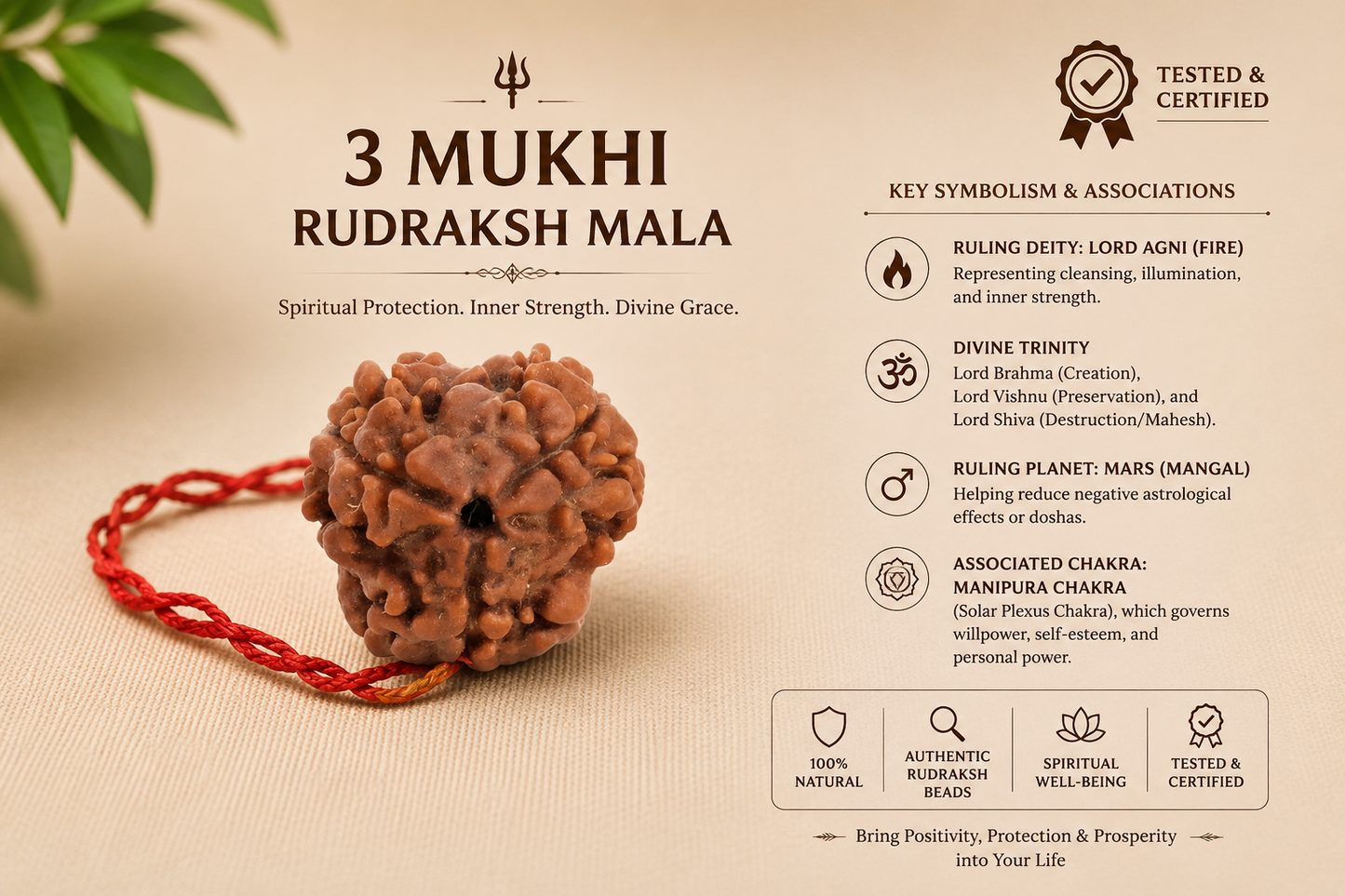 Original 3 Mukhi Rudraksh Mala(With Test Certificate Card and Serial Number)