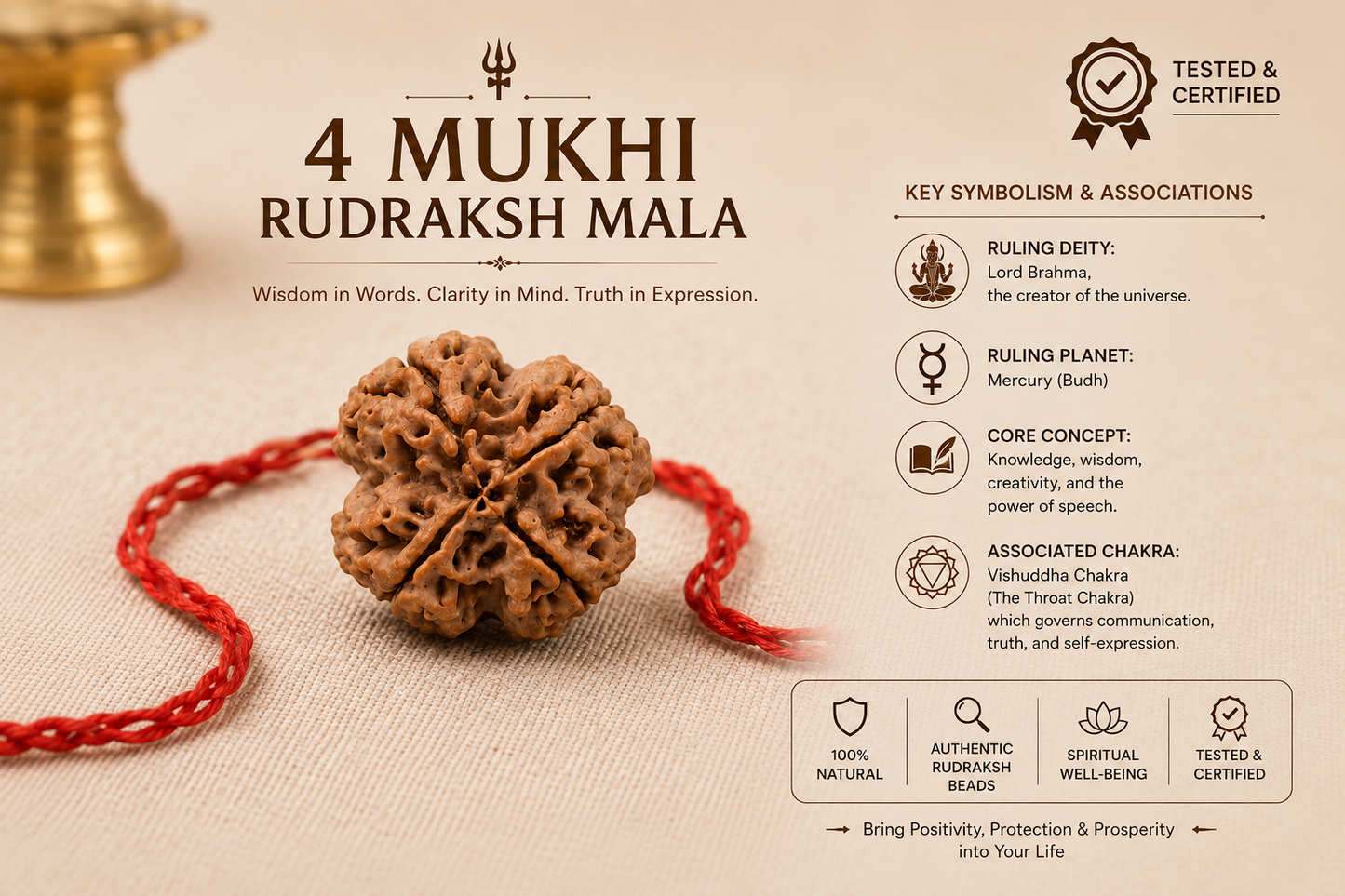 Original 4 Mukhi Rudraksh(With Test Certificate Card and Serial Number)