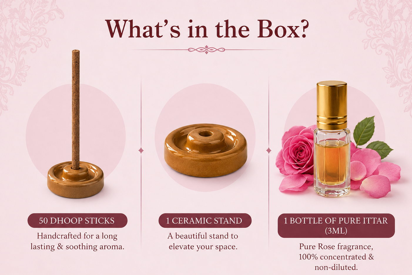Lemongrass Premium Dhoop Sticks + Rose Ittar Bottle