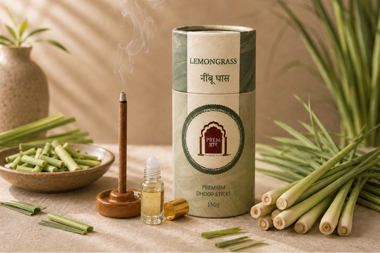 Lemongrass Premium Dhoop Sticks + Rose Ittar Bottle