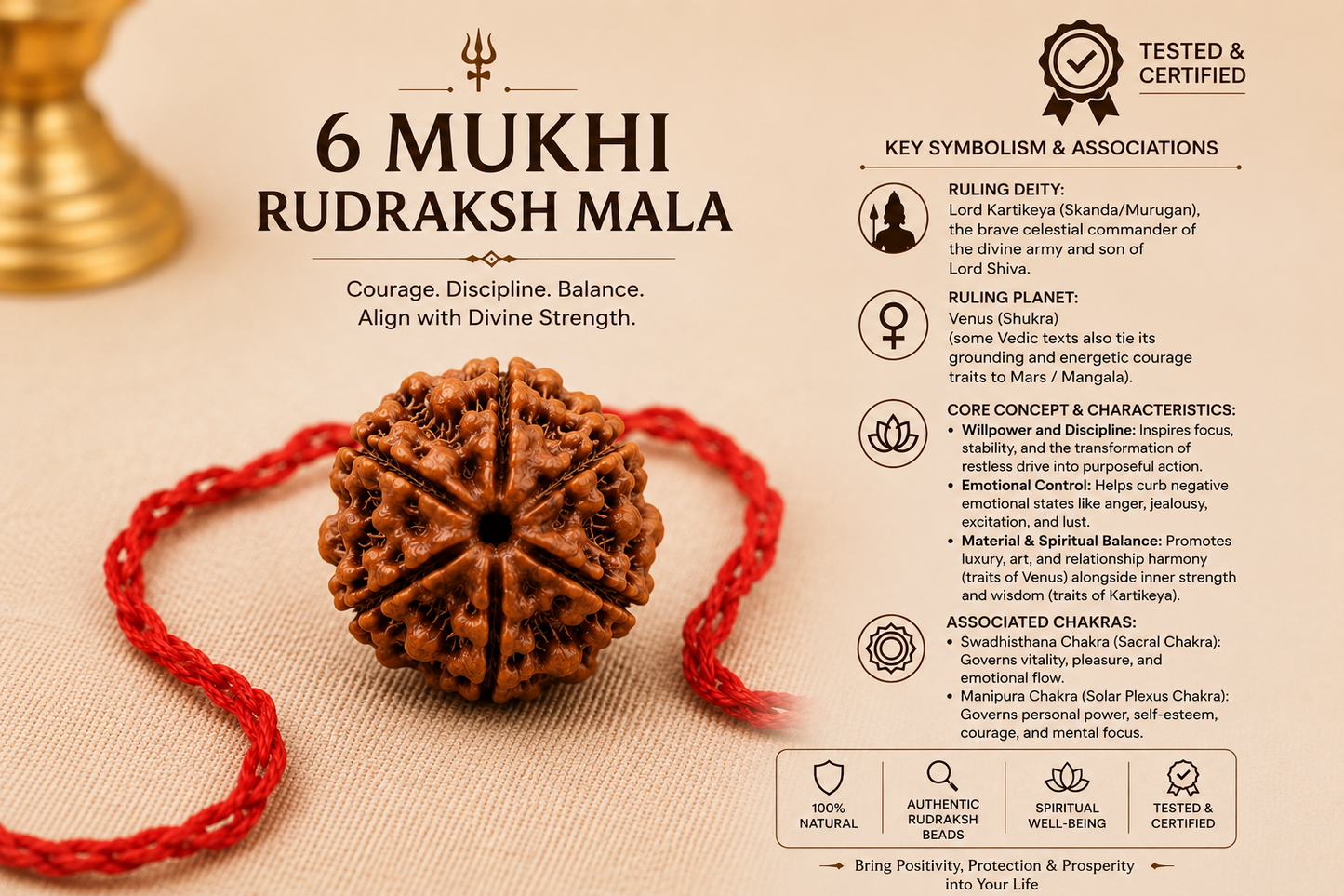 Original 6 Mukhi Rudraksh(With Test Certificate Card and Serial Number)