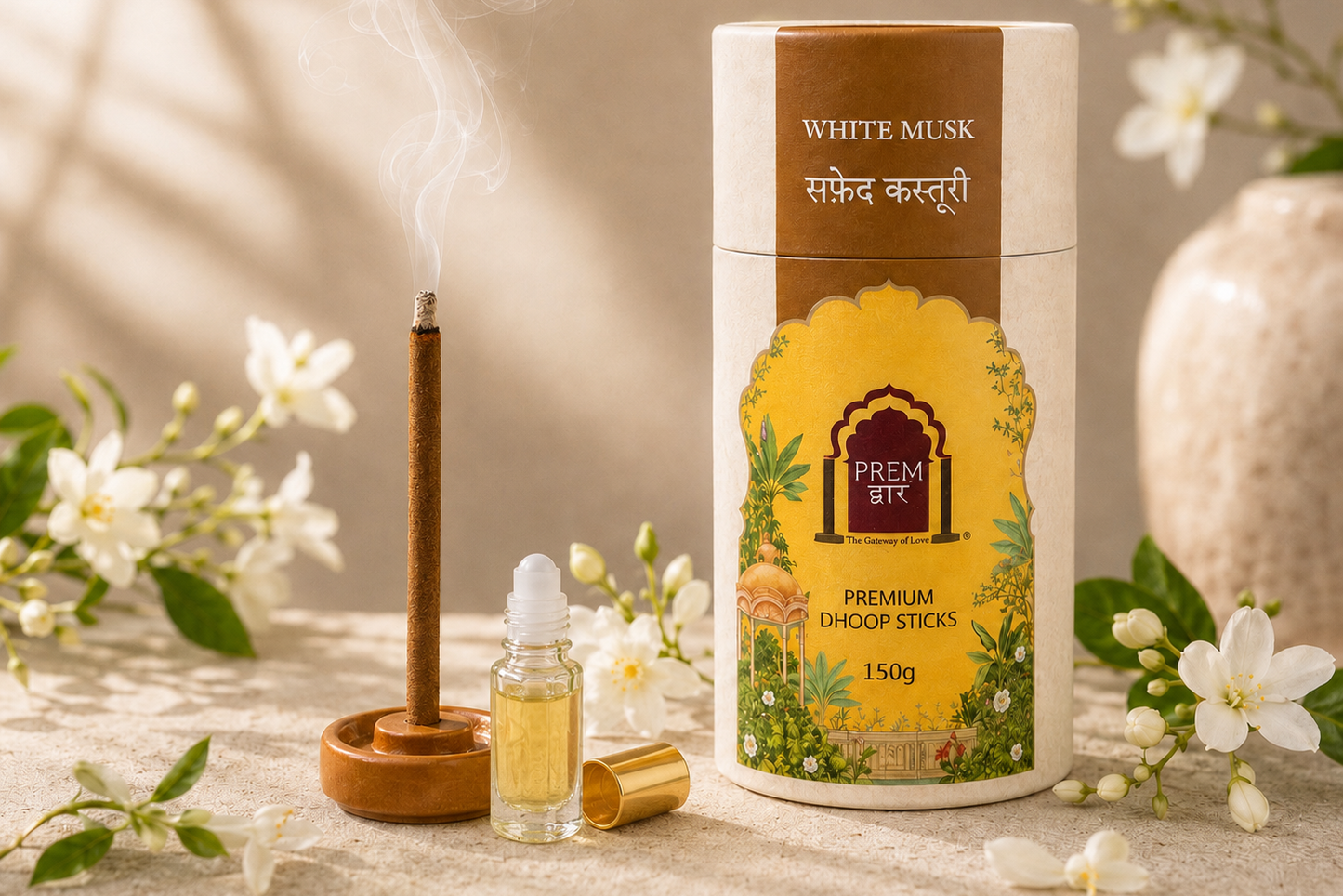 Musk Premium Dhoop Sticks + Jasmine Ittar Bottle
