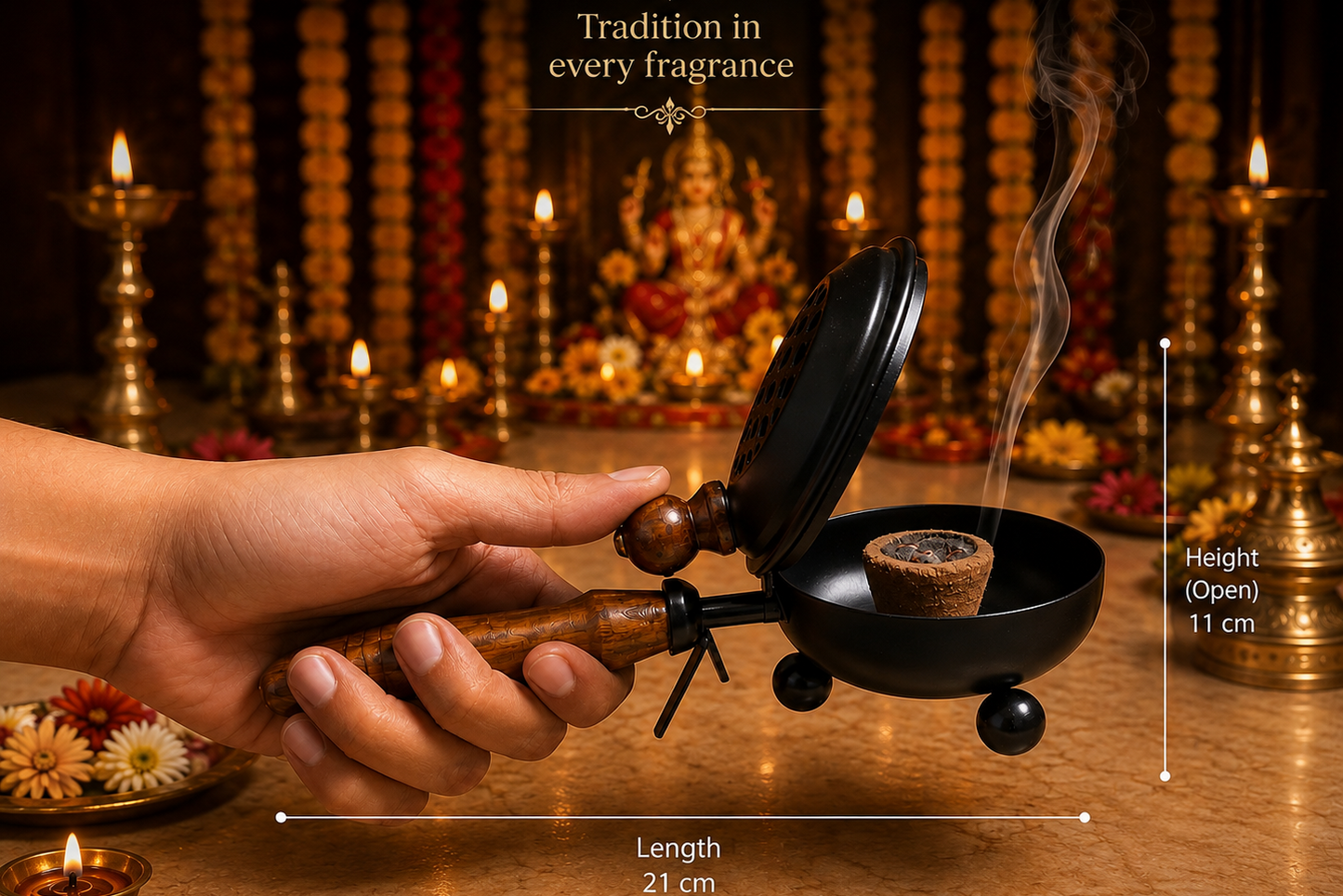 Traditional Metal Dhoop Dani for Daily Havan (21 cm)