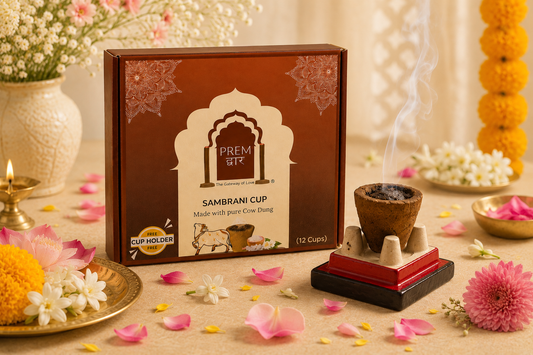 COW DUNG SAMBRANI CUPS + HAVAN KUND(CERAMIC STAND)